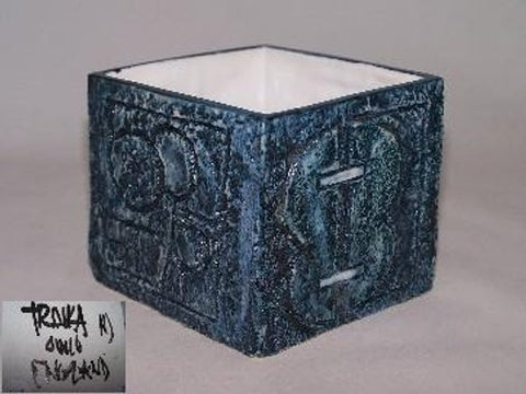Newlyn Troika Blue Cube vase
