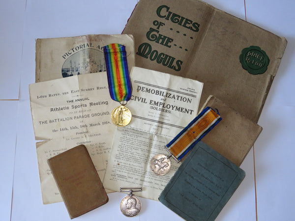 Collection WW1 British War Medal, Allied Victory Medal, Long Service medal plus documents 1914